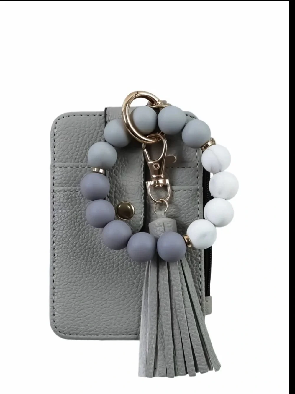 Grey Beaded Wristlet Keychain with Tassel